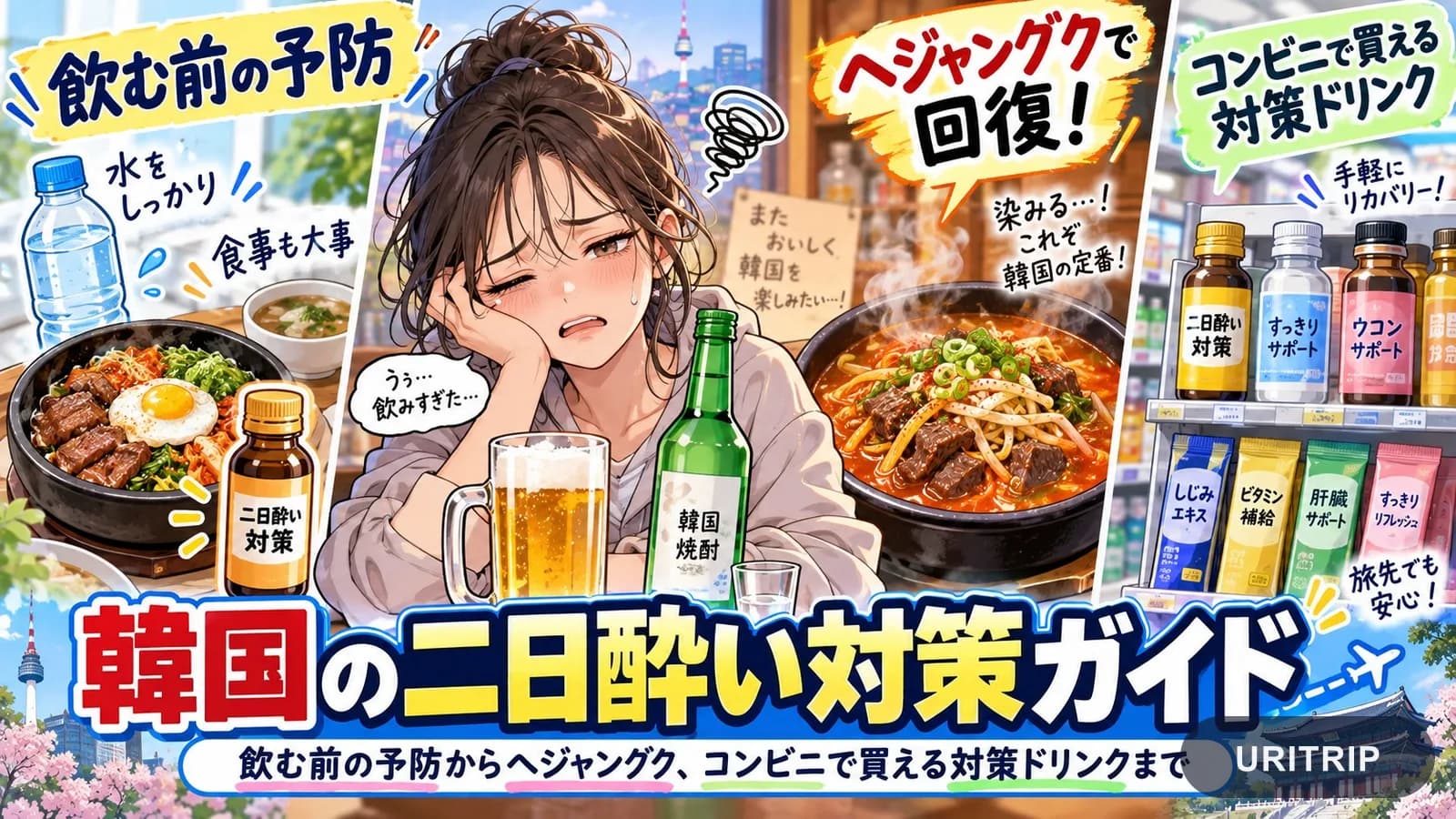 韓国の二日酔い対策ガイド。飲む前の予防からヘジャングク、コンビニで買える解消ドリンクまで