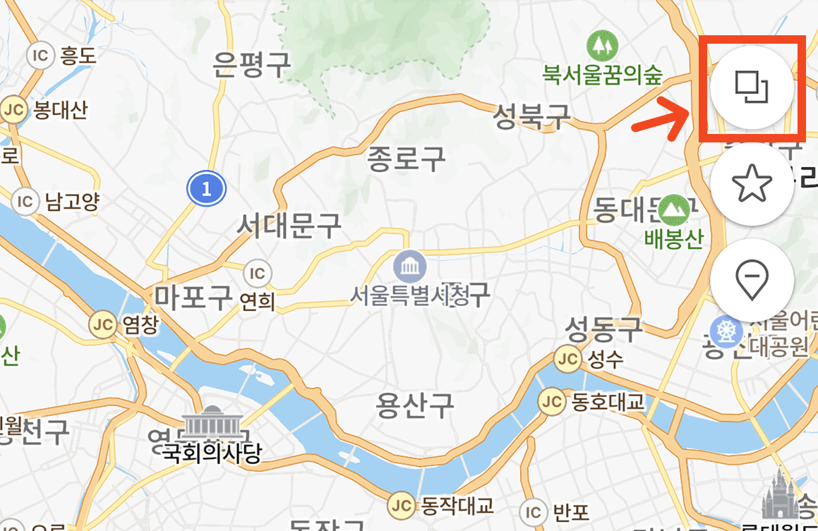 ①アプリを開いて「右上の四角」をタップする