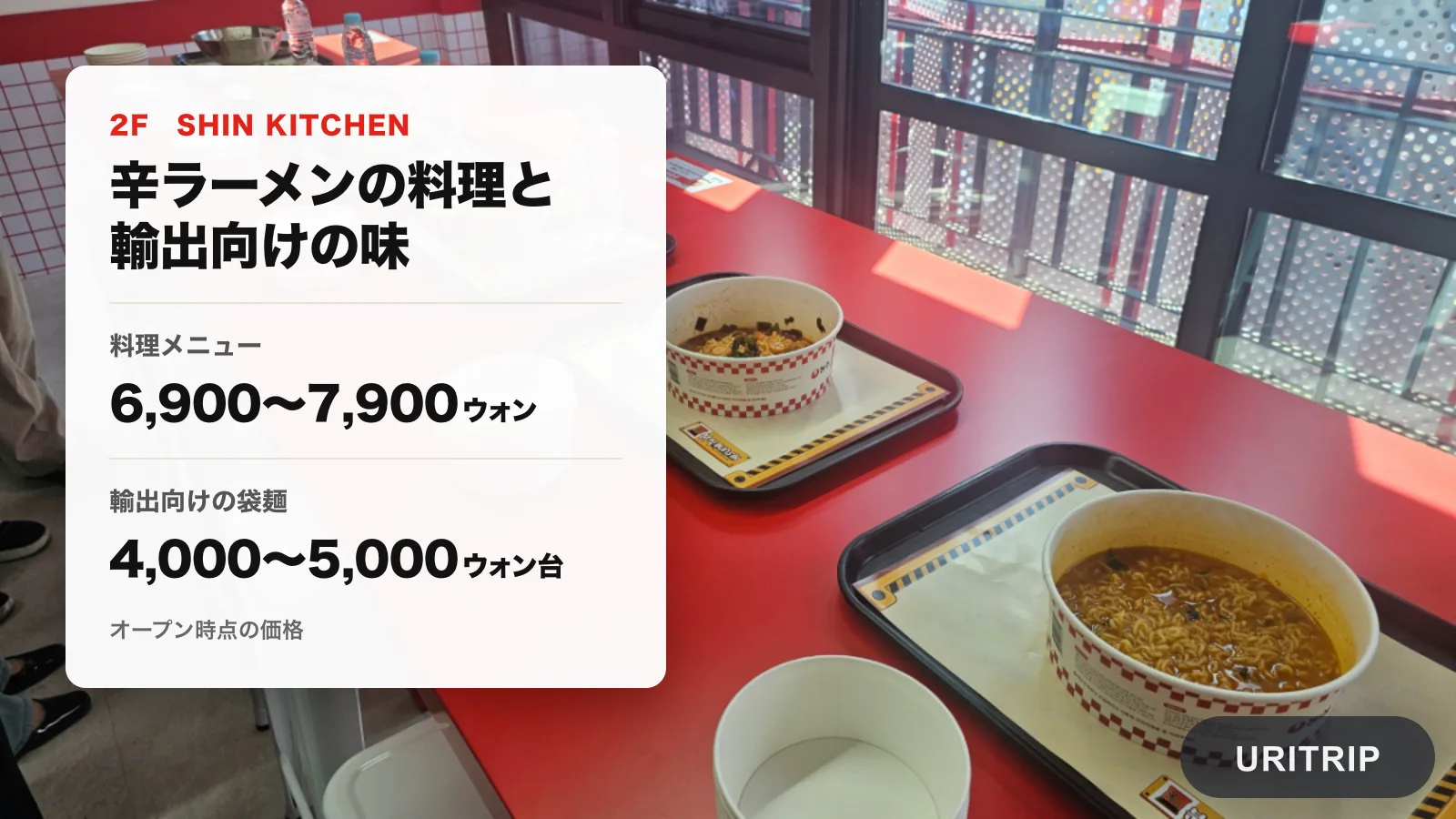 料理メニューは6,900ウォン中心、輸出向けの袋麺は4,000〜5,000ウォン台(オープン時点)