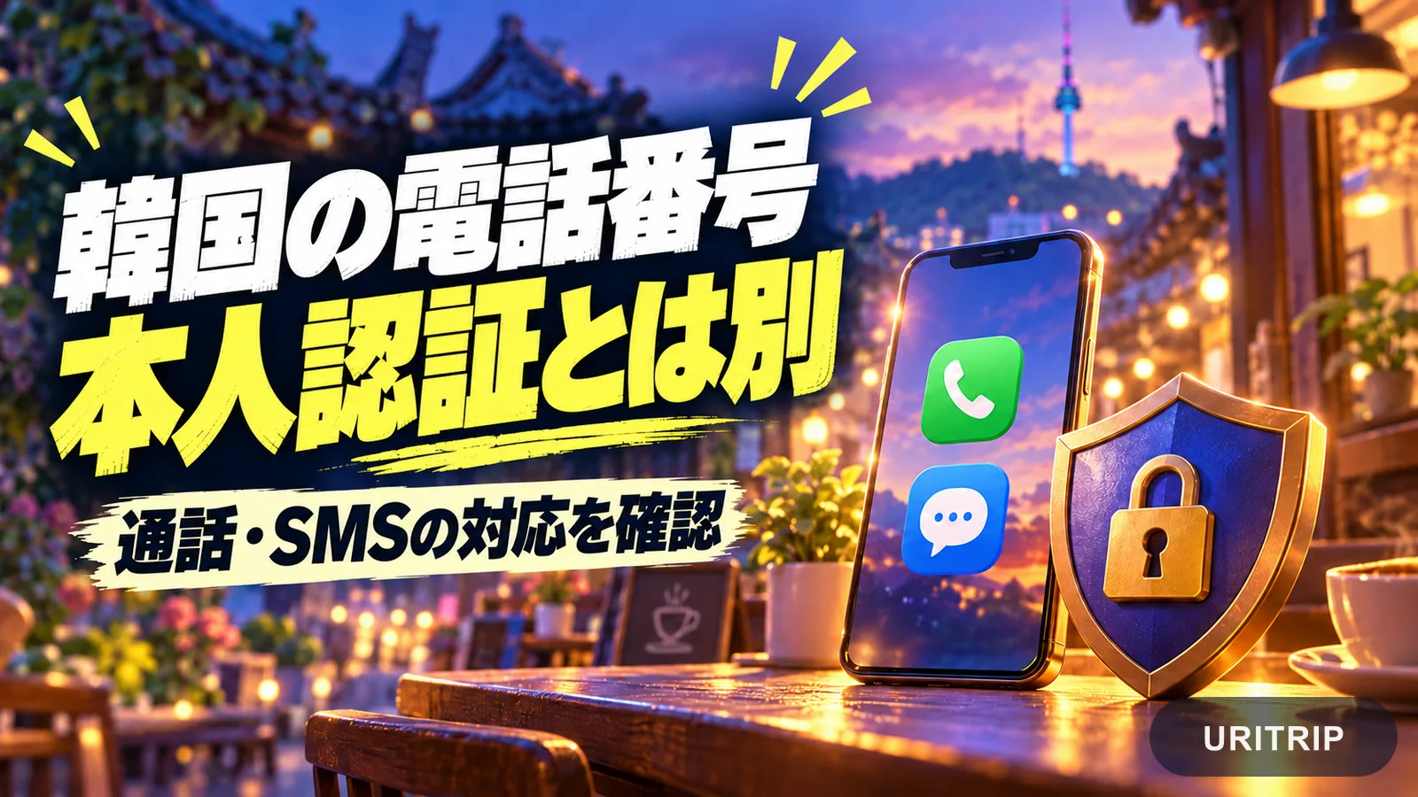 韓国の電話番号と、オンラインサービスの本人認証を区別して確認するイメージ