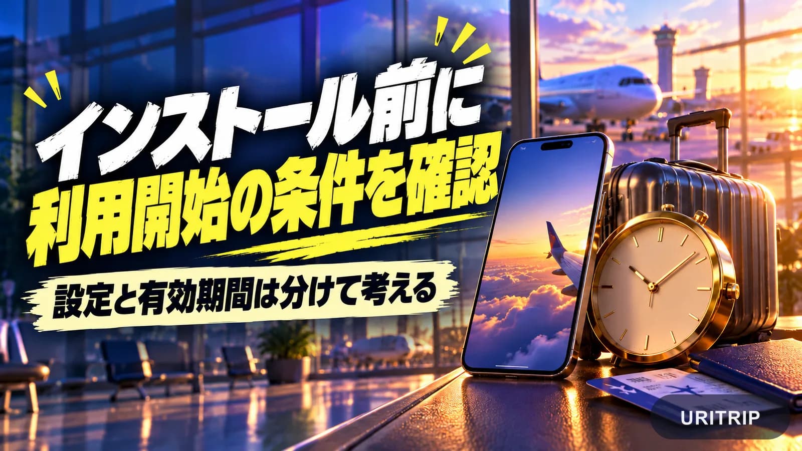 インストールと利用期間の開始を分けて考えるよう、スマートフォンと時計で伝えるイメージ